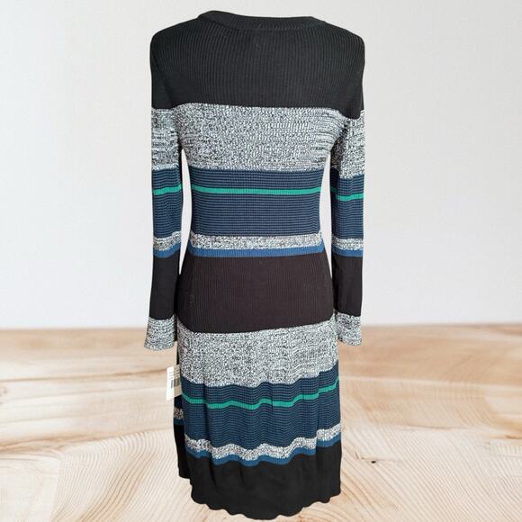 Ronni Nicole Sweater Midi Dress NEW Sz XL Black Gray Teal Stripe Ribbed Knit - Picture 5 of 10